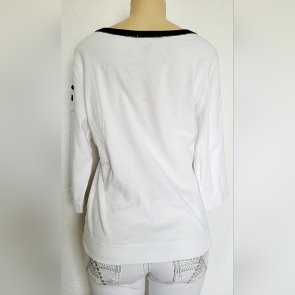 Lauren Ralph Lauren Womens Organic 100%Cotton 3/4 Sleeves Top White/Navy XL - Picture 12 of 16